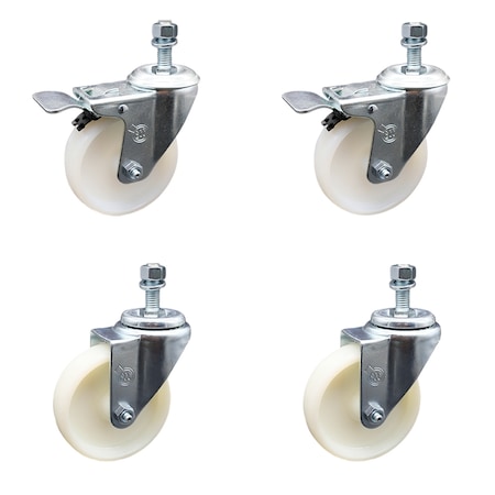 Service Caster 4 Inch SS Nylon Wheel Swivel 1/2 Inch Threaded Stem Caster Total Lock Brake, 2PK SCC-SSTSTTL20S414-NYS-121315-2-S2